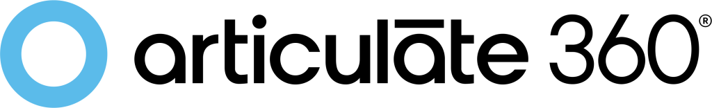 Articulate 360 e-learning software logo with blue circle icon and modern black text