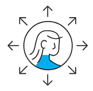 Illustration of a person at the center of outward-pointing arrows, symbolizing audience reach or learner engagement expansion.