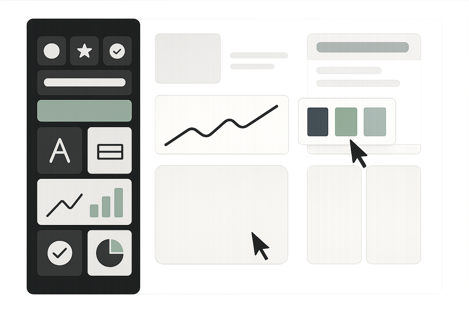 Customizable analytics dashboard UI with drag-and-drop chart, color selection, and layout editing tools.